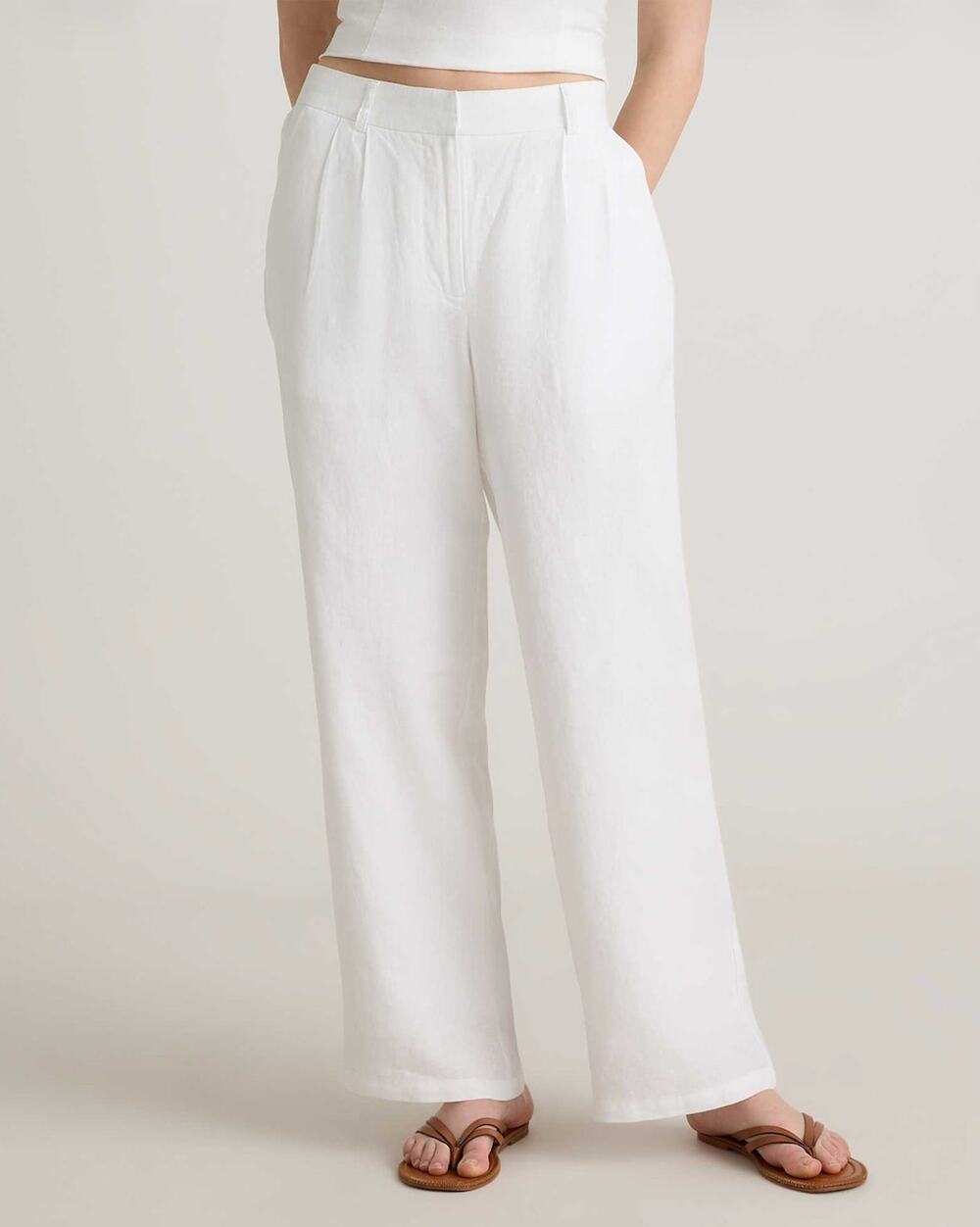 Quince 100% European Linen Pleated Trouser White Size 16